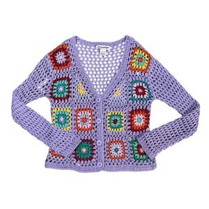 Cotton Emporium Crochet Granny Square Cardigan Sweater S Pastel Boho Cottagecore